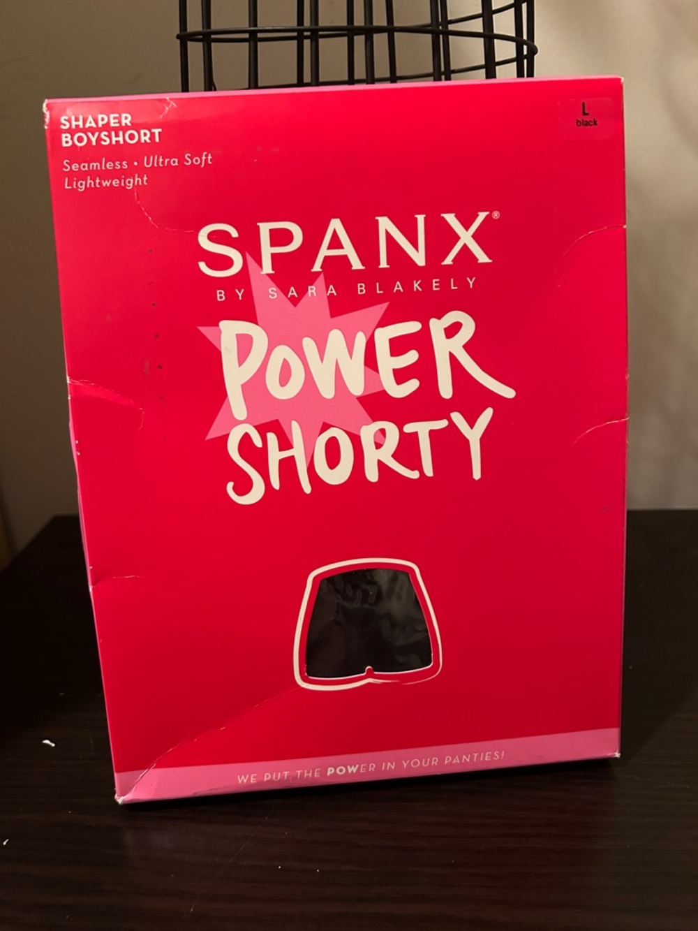 SPANX Power Shorty Shaper Boyshort in Black with Pink Box